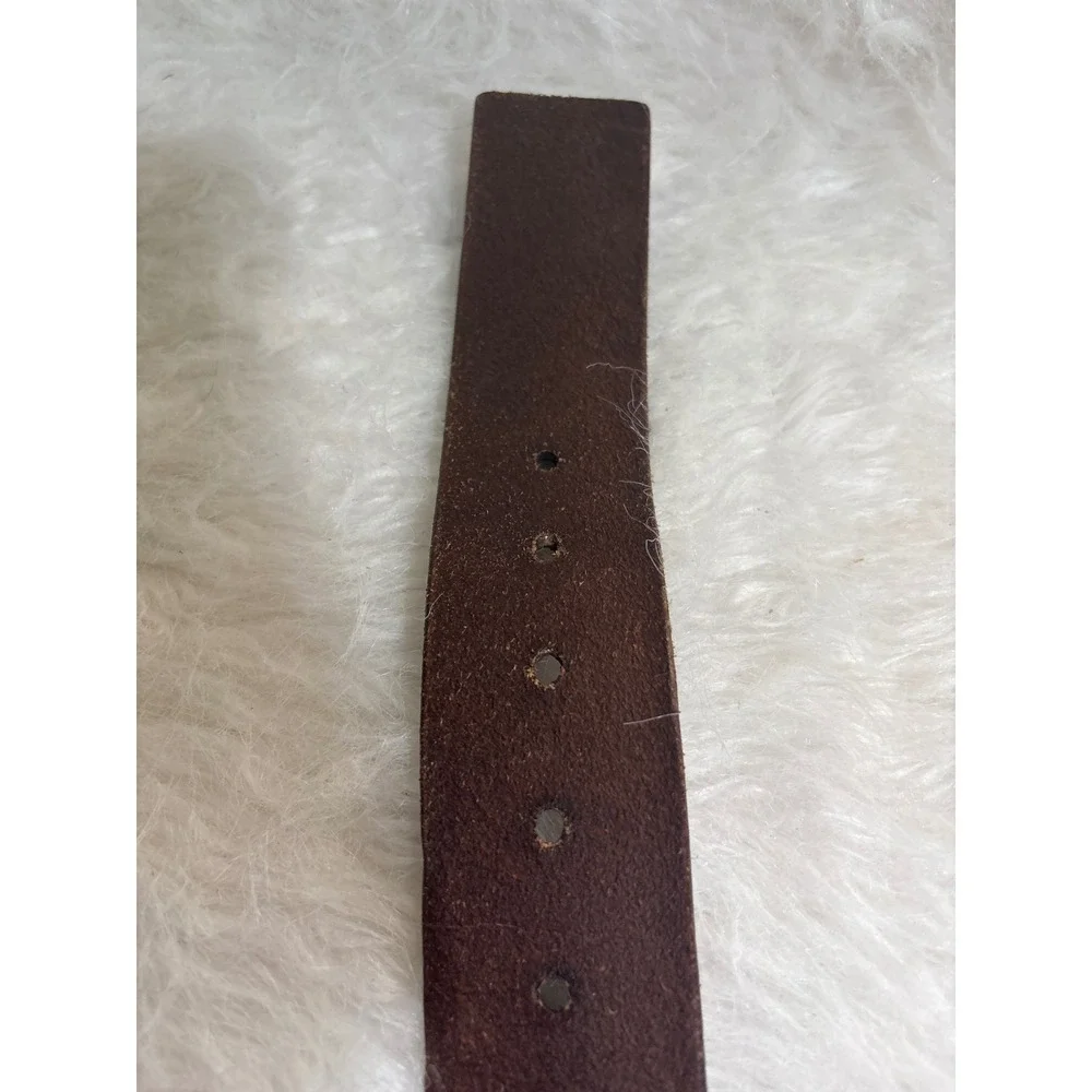 Ecko Vintage Belt Mens 32-36 Brown Genuine Leather Silver Buckle Eyelet Casual